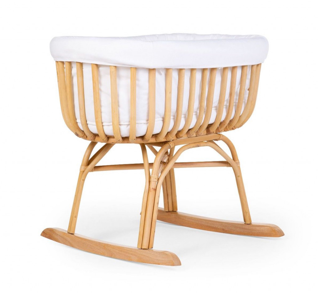 Childhome Rattan Babaöböl - 90x70x71 Cm + Matrac - 77x42x4 Cm - Huzat Törtfehér - Ringató lábbal