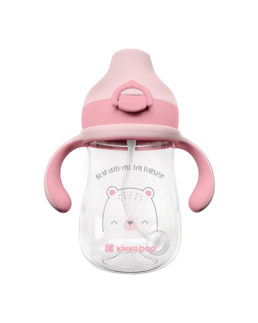 KikkaBoo Bögre szilikon szájkosárral 300ml 6m+ Bear with me Rózsaszín