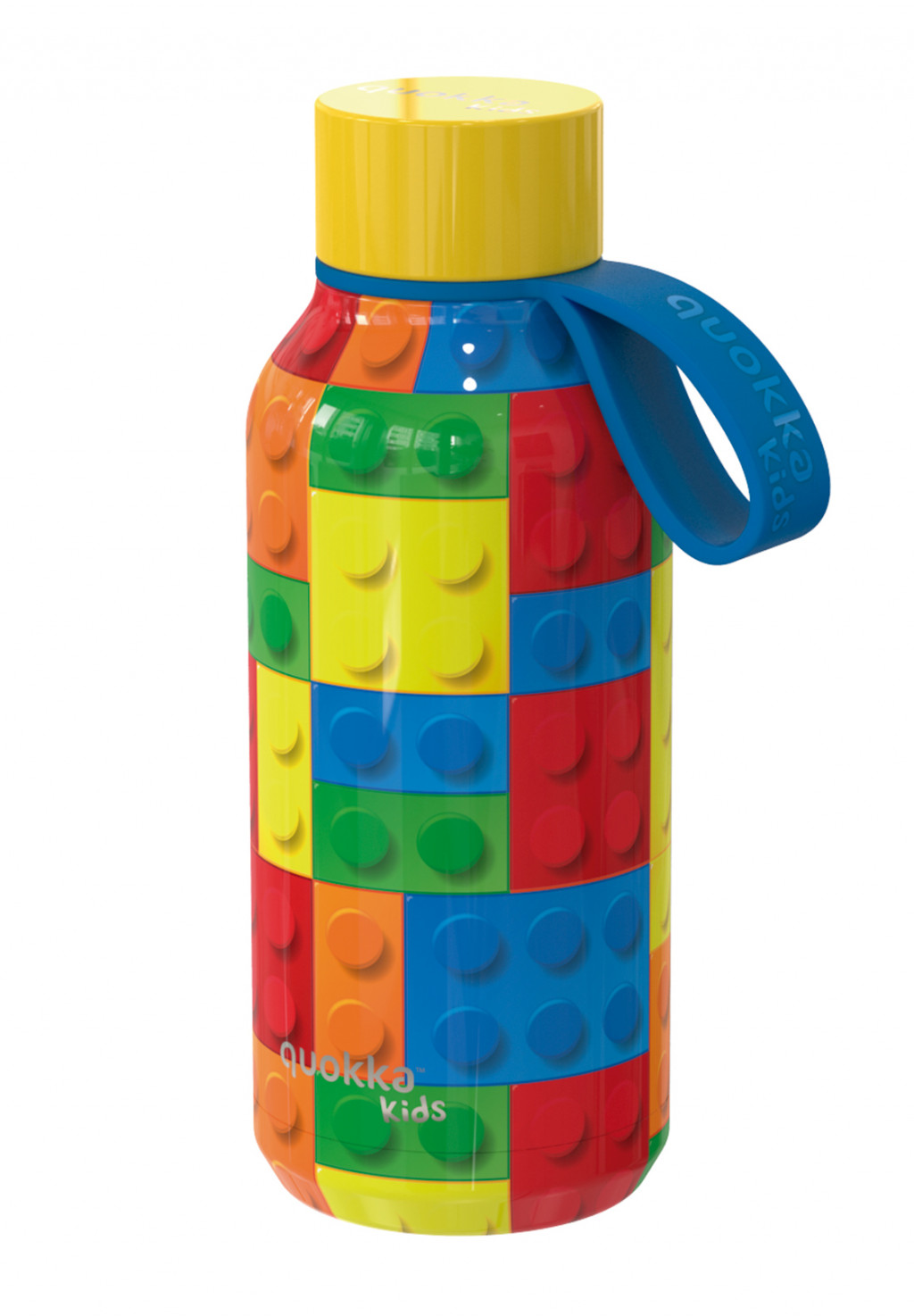 Quokka Solid Kids rozsdamentes acél termo palack hurokkal Color Bricks 330 ml