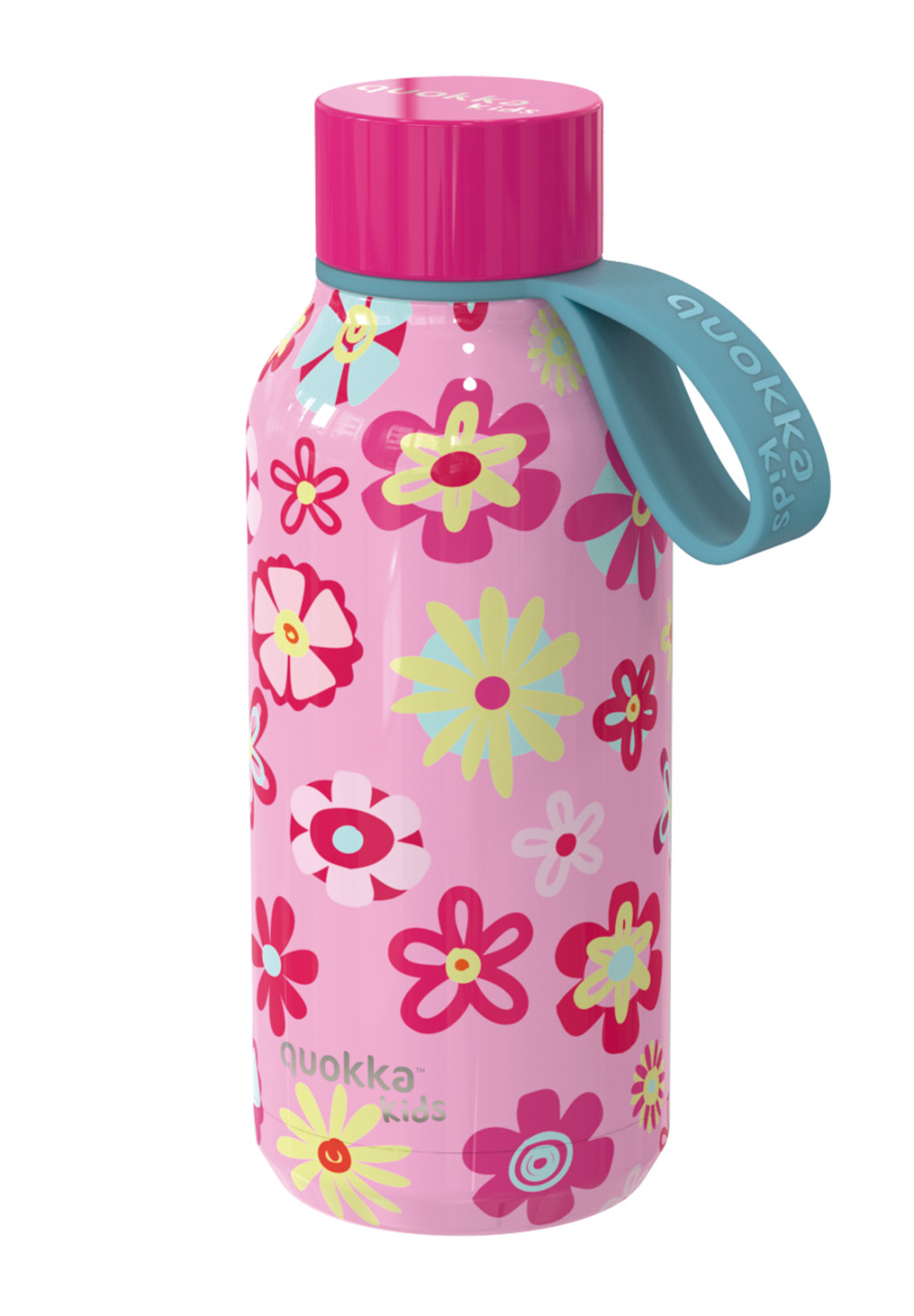 Quokka Rozsdamentes acél termopalack Solid Kids hurokkal Virágok 330 ml