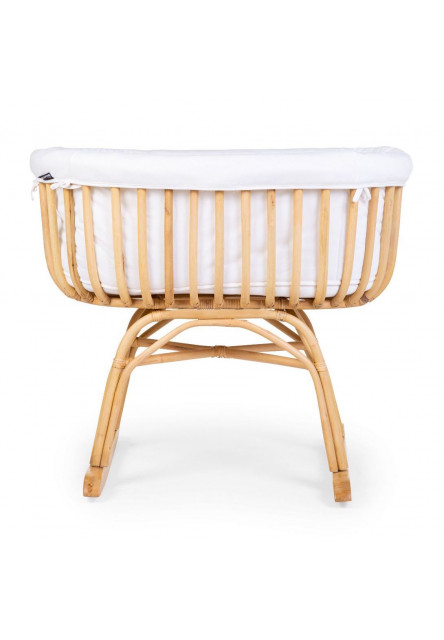 Rattan Babaöböl - 90x70x71 Cm + Matrac - 77x42x4 Cm - Huzat Törtfehér - Ringató lábbal