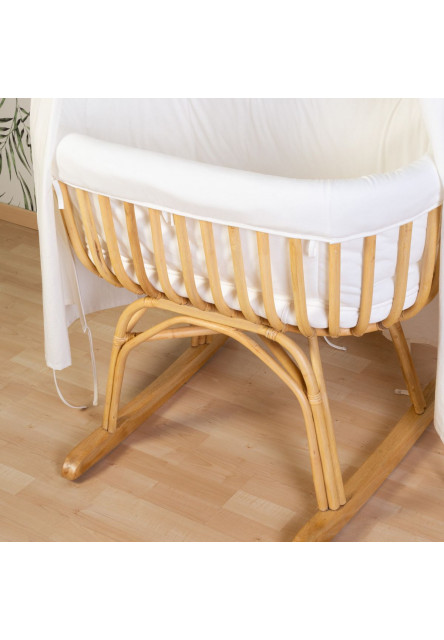 Rattan Babaöböl - 90x70x71 Cm + Matrac - 77x42x4 Cm - Huzat Törtfehér - Ringató lábbal