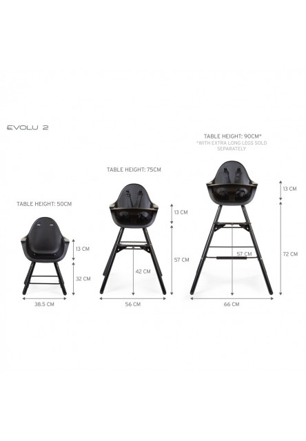 Evolu 2 Etetőszék - Állítható Magasság (50-75 Cm/*90 Cm) - Fekete