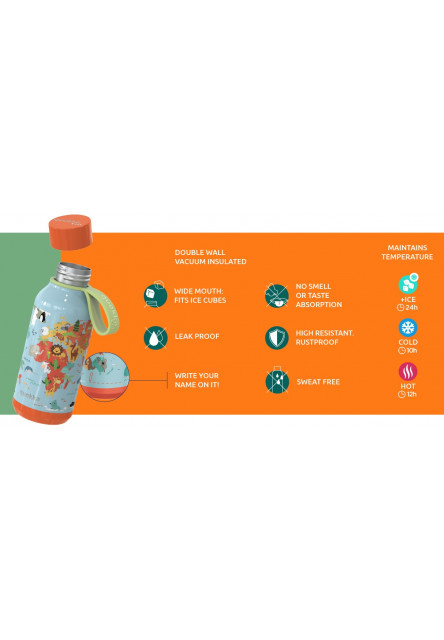 Solid Kids rozsdamentes acél termopalack Jungle hurokkal 330 ml