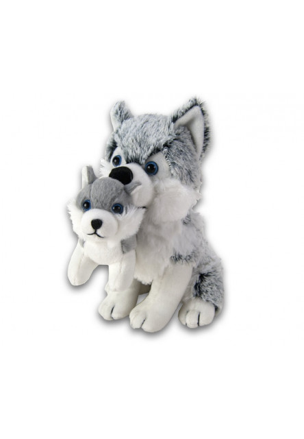 Plüss husky kiskutyával - 26 cm