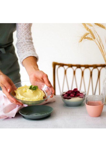 Üveg étkezőgarnitúra tapadókorongokkal Eukaliptusz